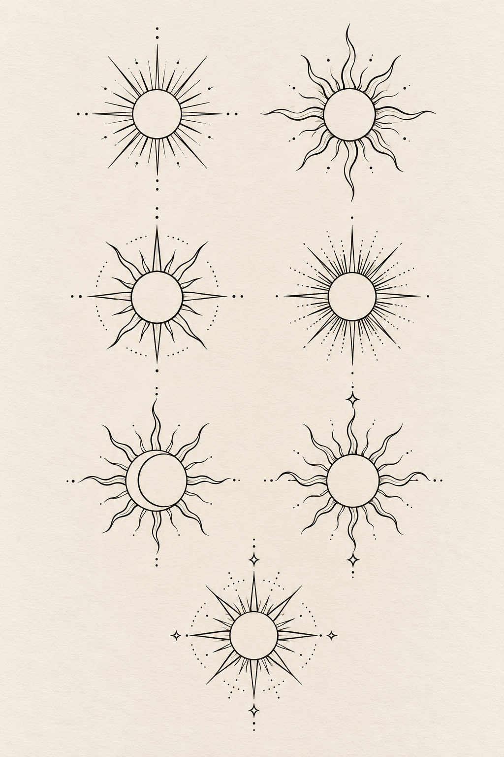 Simple sun symbols small tattoos for women illustration