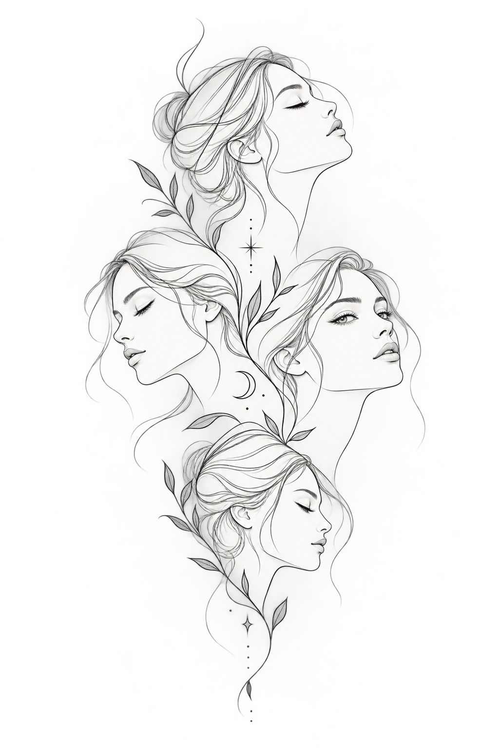 Minimalist line faces small tattoos for women illustration