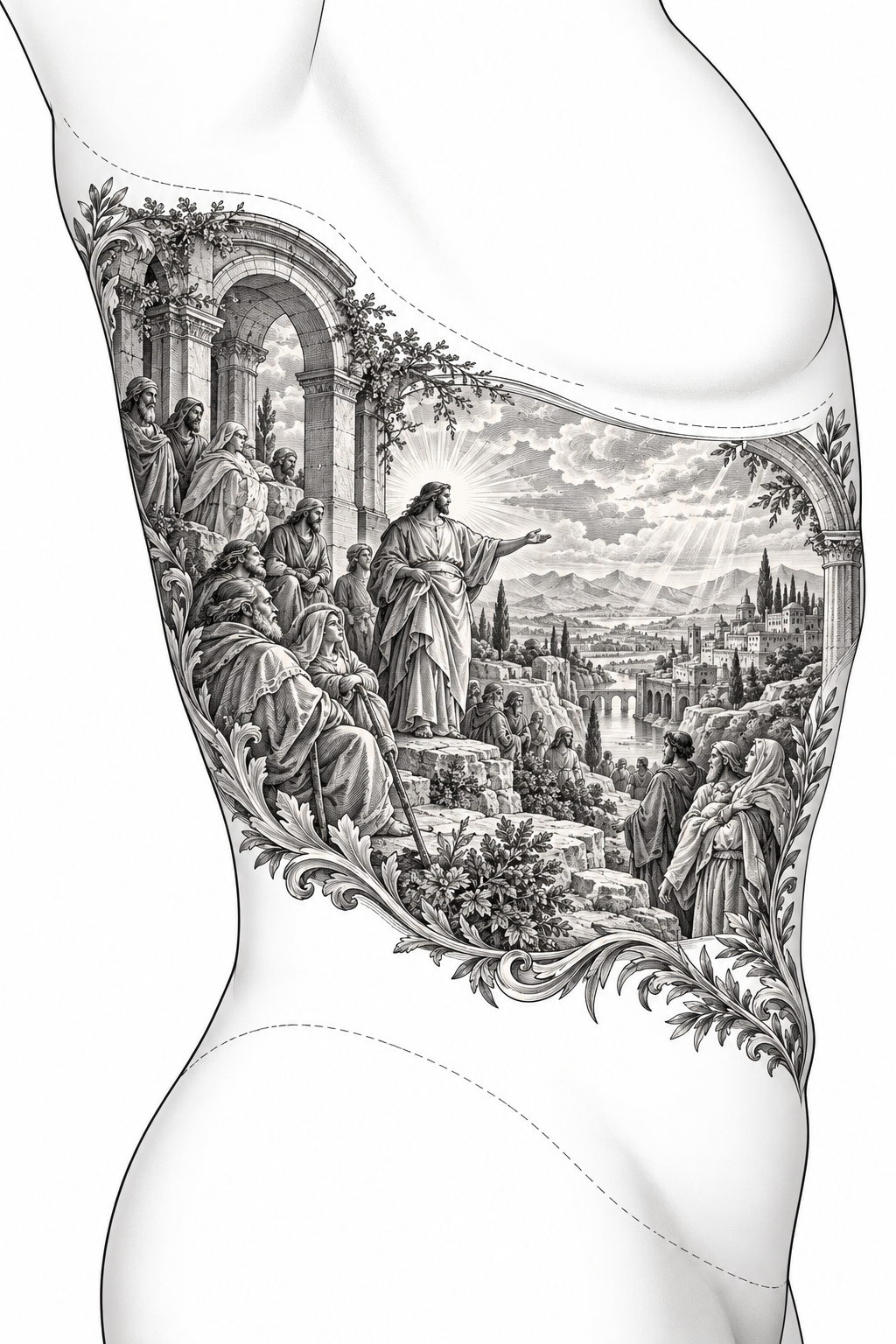 Wide Biblical Engraving on the ribs engraving inspired biblical tattoos concept