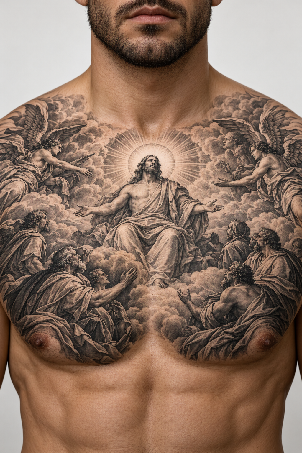 Biblical Scene on the upper chest engraving inspired biblical tattoos concept