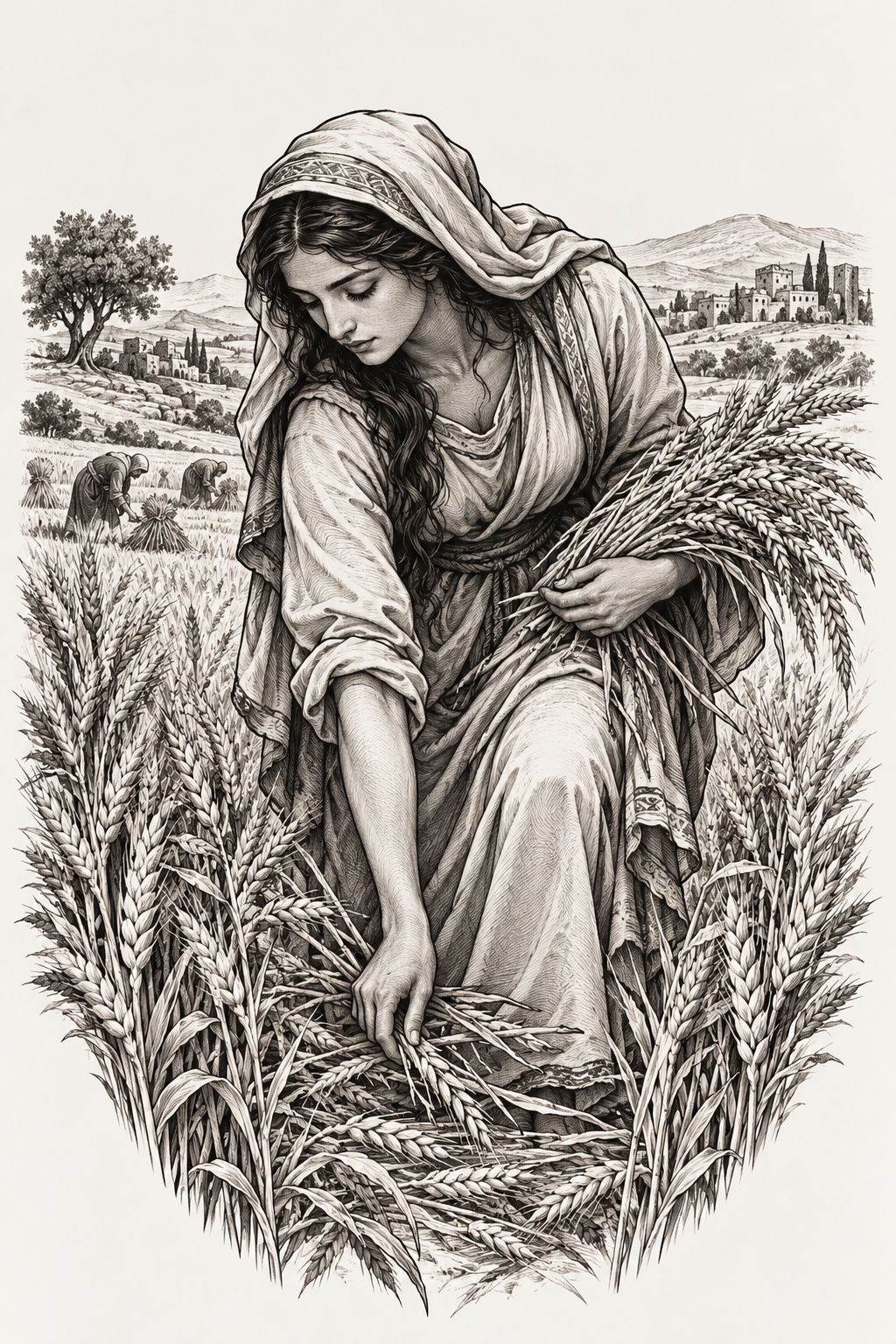 Biblical Gleaner on the neck engraving inspired biblical tattoos concept