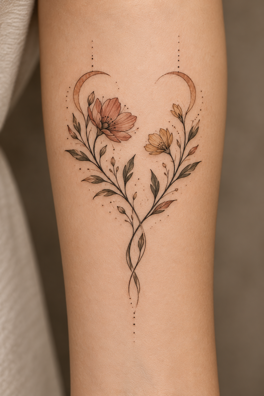 Tree of life shoulder tattoo idea with roots and leafy branches