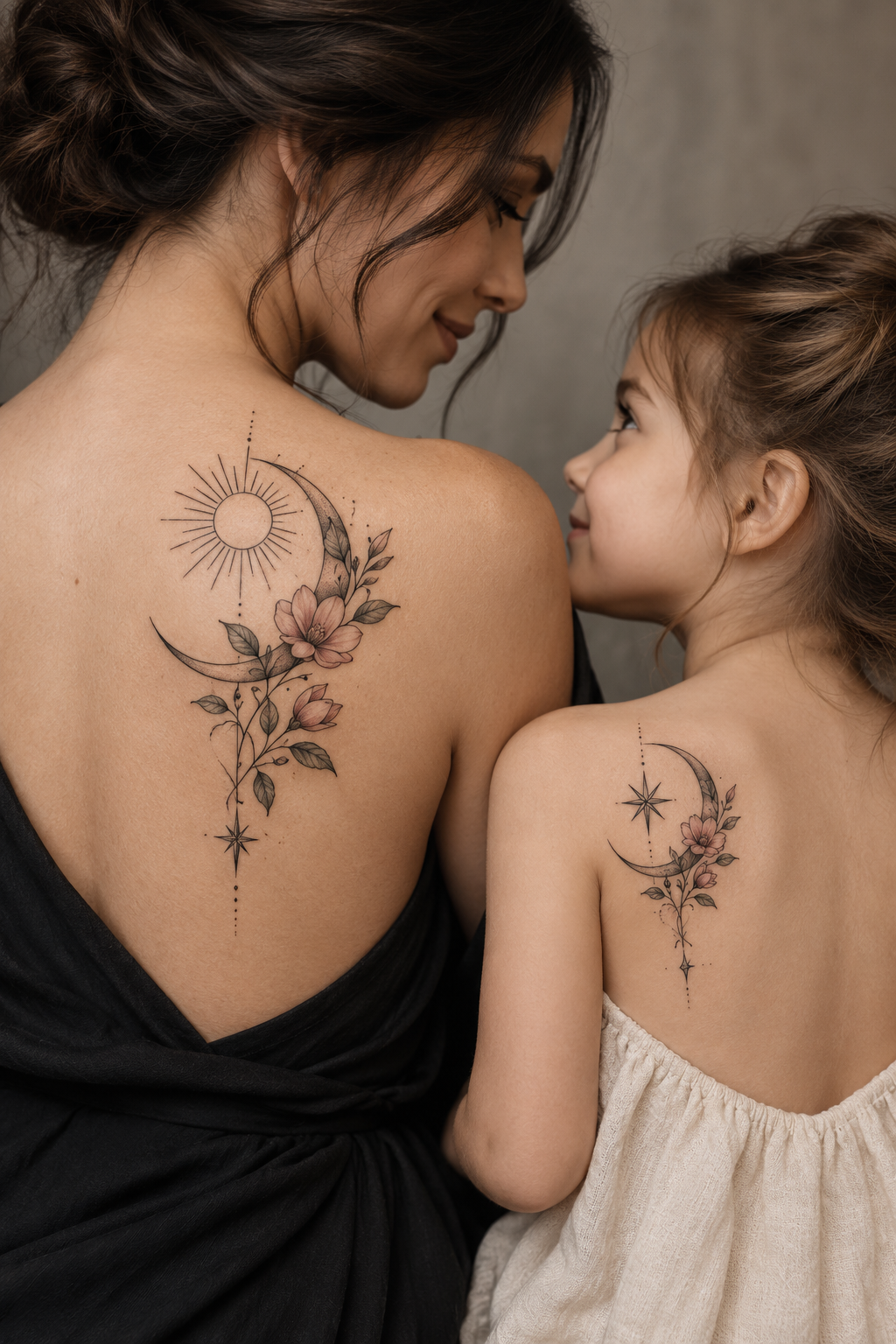 Moon phase ankle mother and daughter tattoo idea