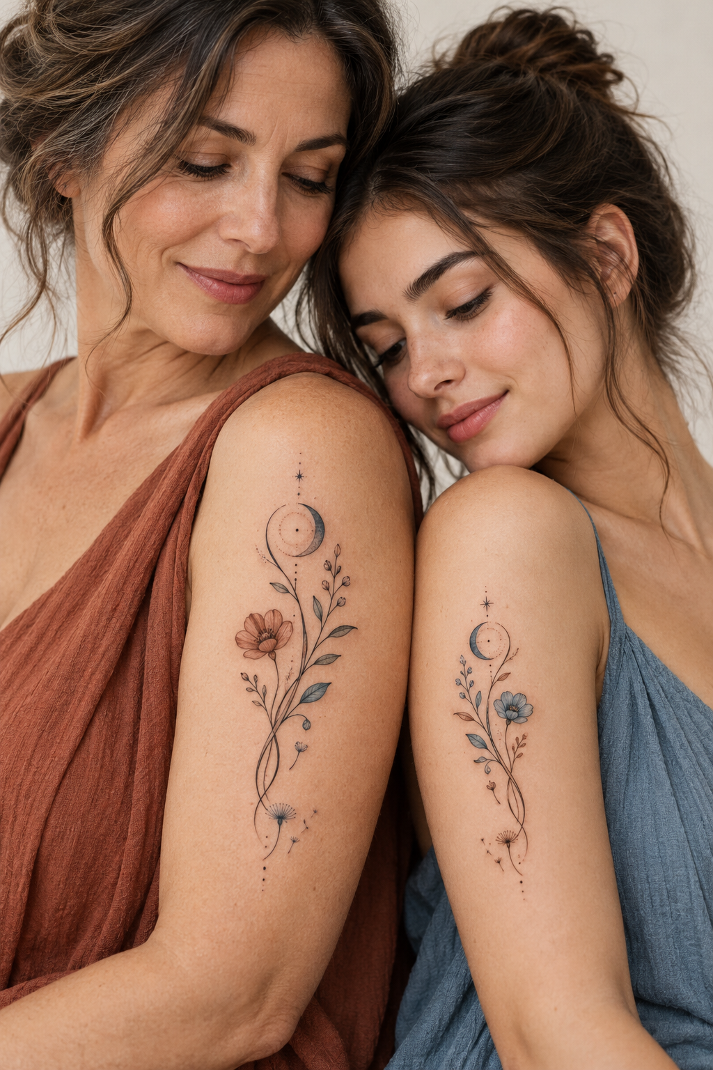 Hand outline forearm mother and daughter tattoo idea
