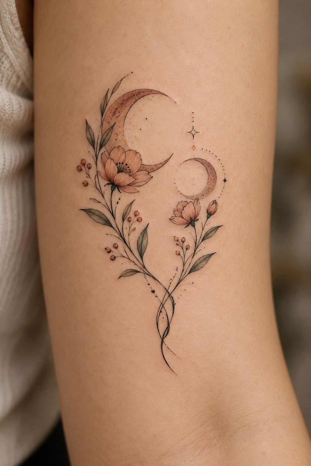 Fine-line mother and child rib tattoo idea