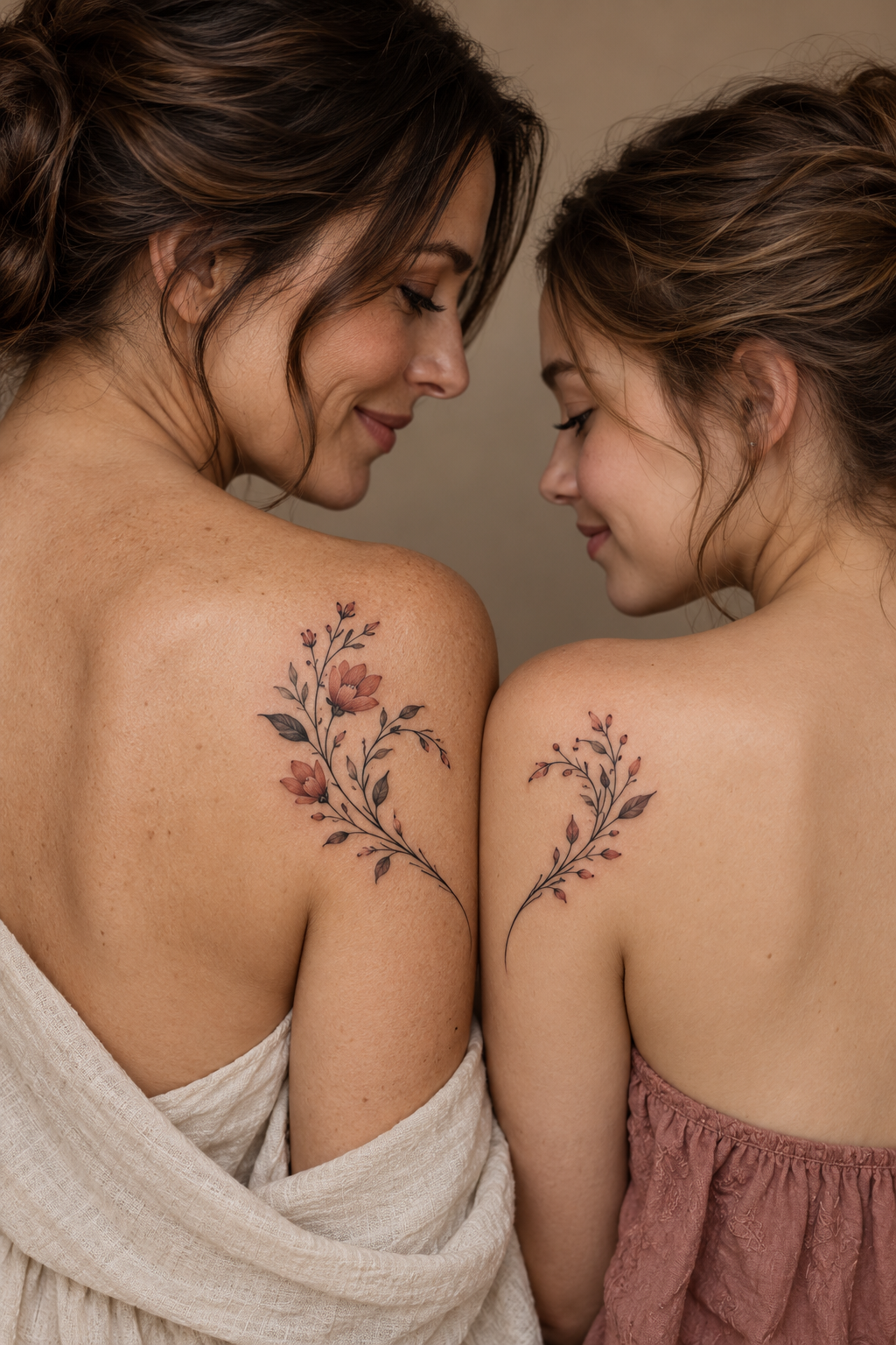 Constellation shoulder mother and daughter tattoo idea