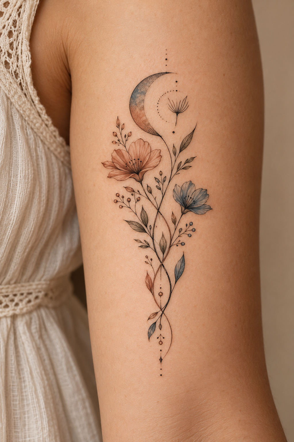 Hourglass forearm mother and daughter tattoo idea with flowers