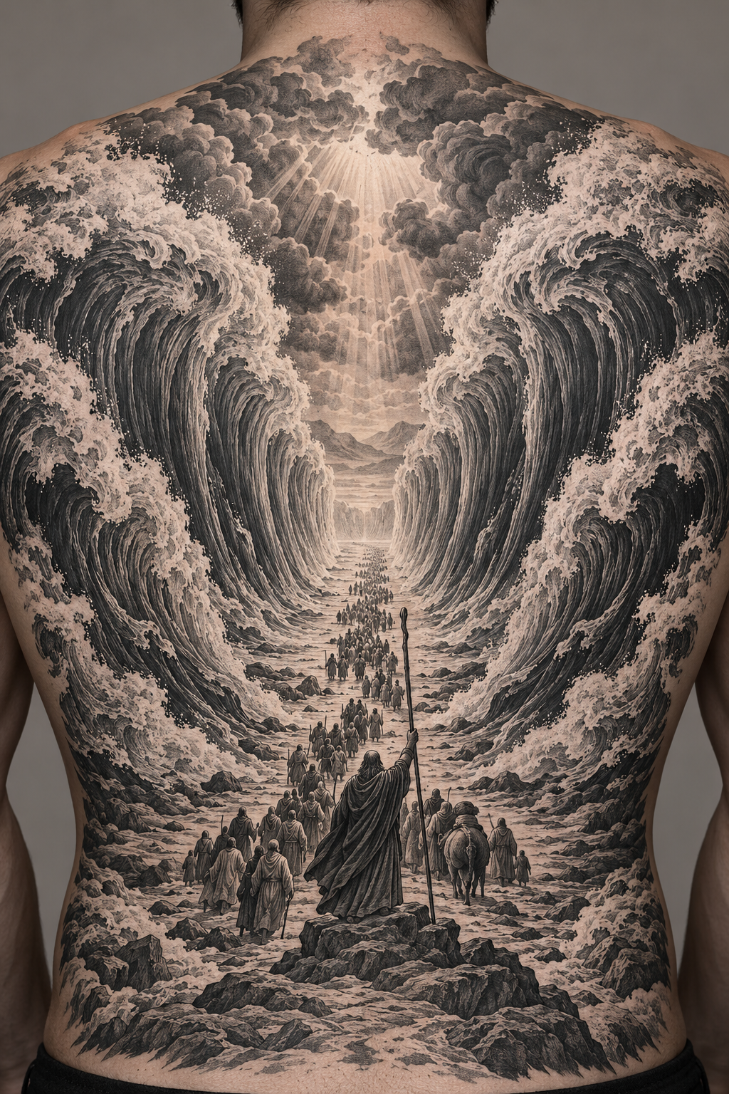 Full back tattoo of the last supper