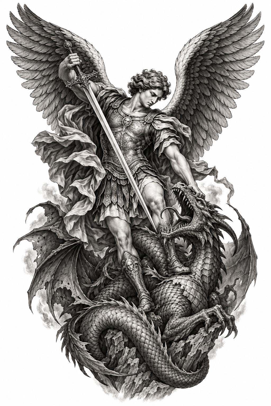 Full back tattoo of david and goliath