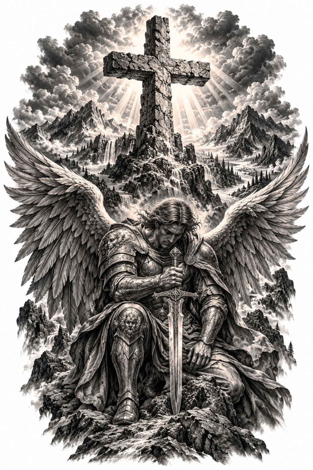 Full back tattoo of Moses and the burning bush