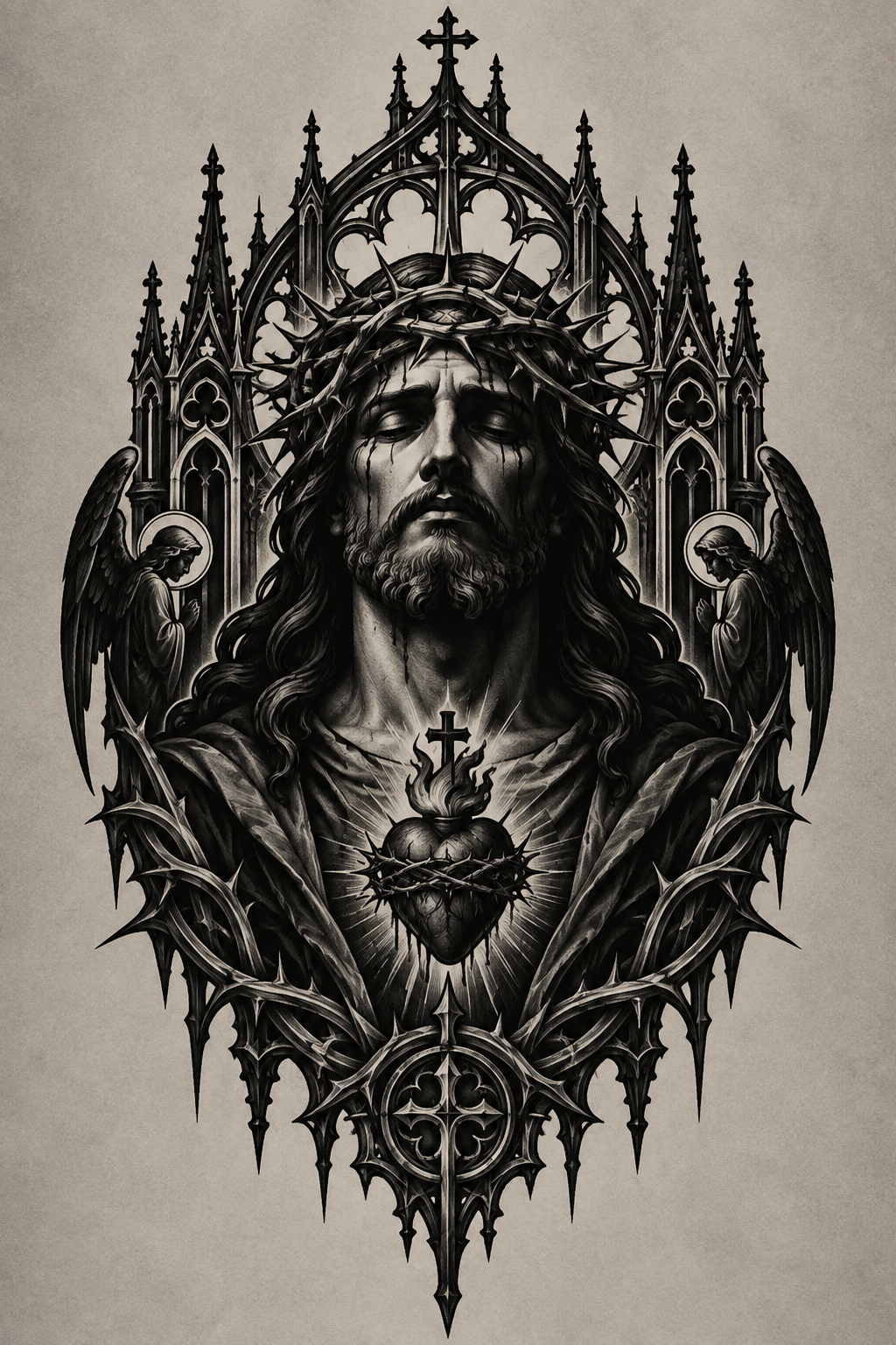 Angel Wings blackwork Christian tattoo idea