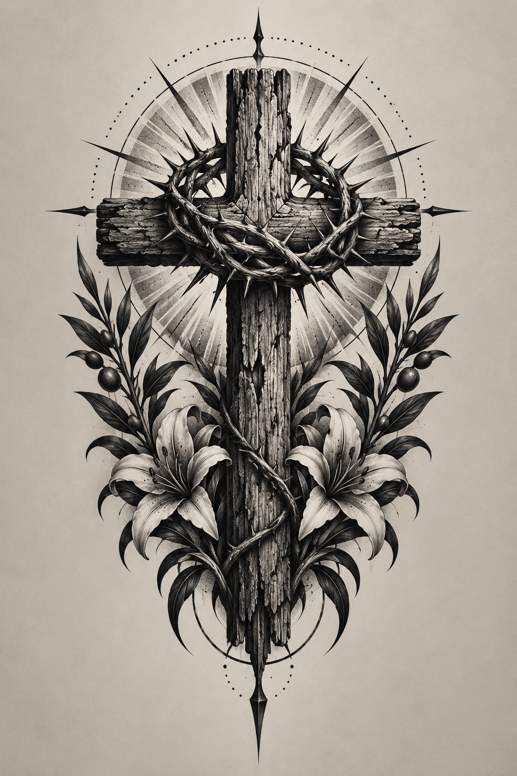 Rosary Beads blackwork Christian tattoo idea