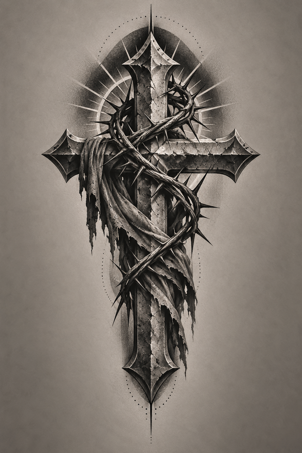Lion and Cross blackwork Christian tattoo idea