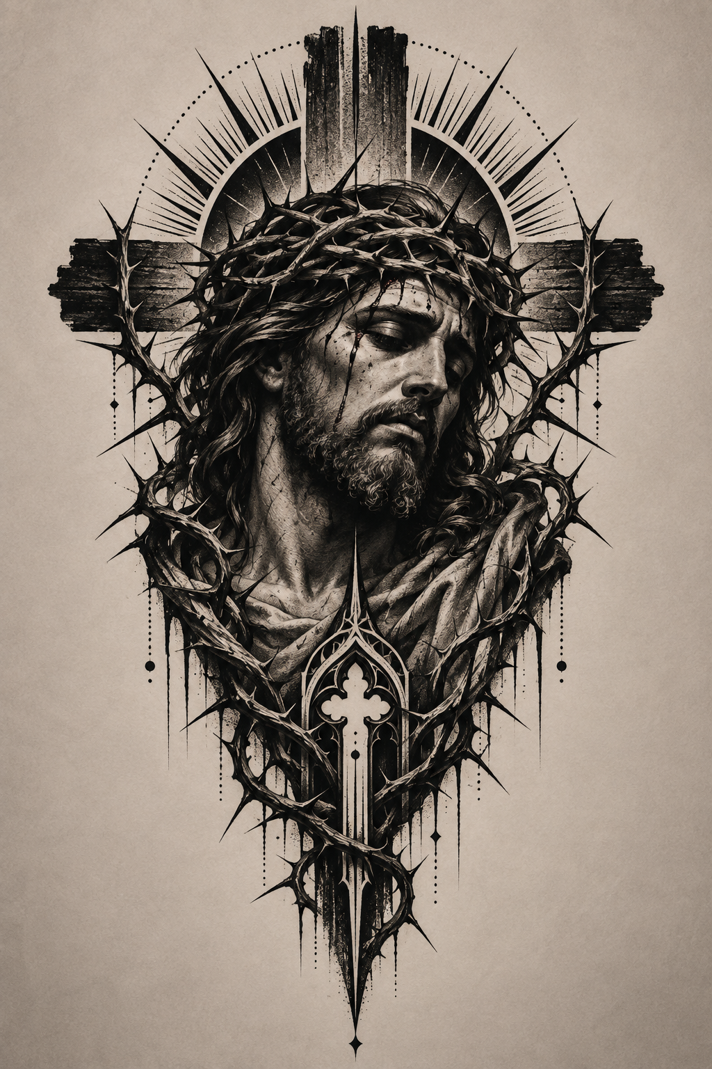 Cherub Portrait blackwork Christian tattoo idea