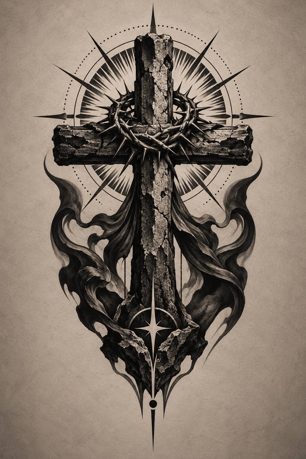 Crown and Halo blackwork Christian tattoo idea