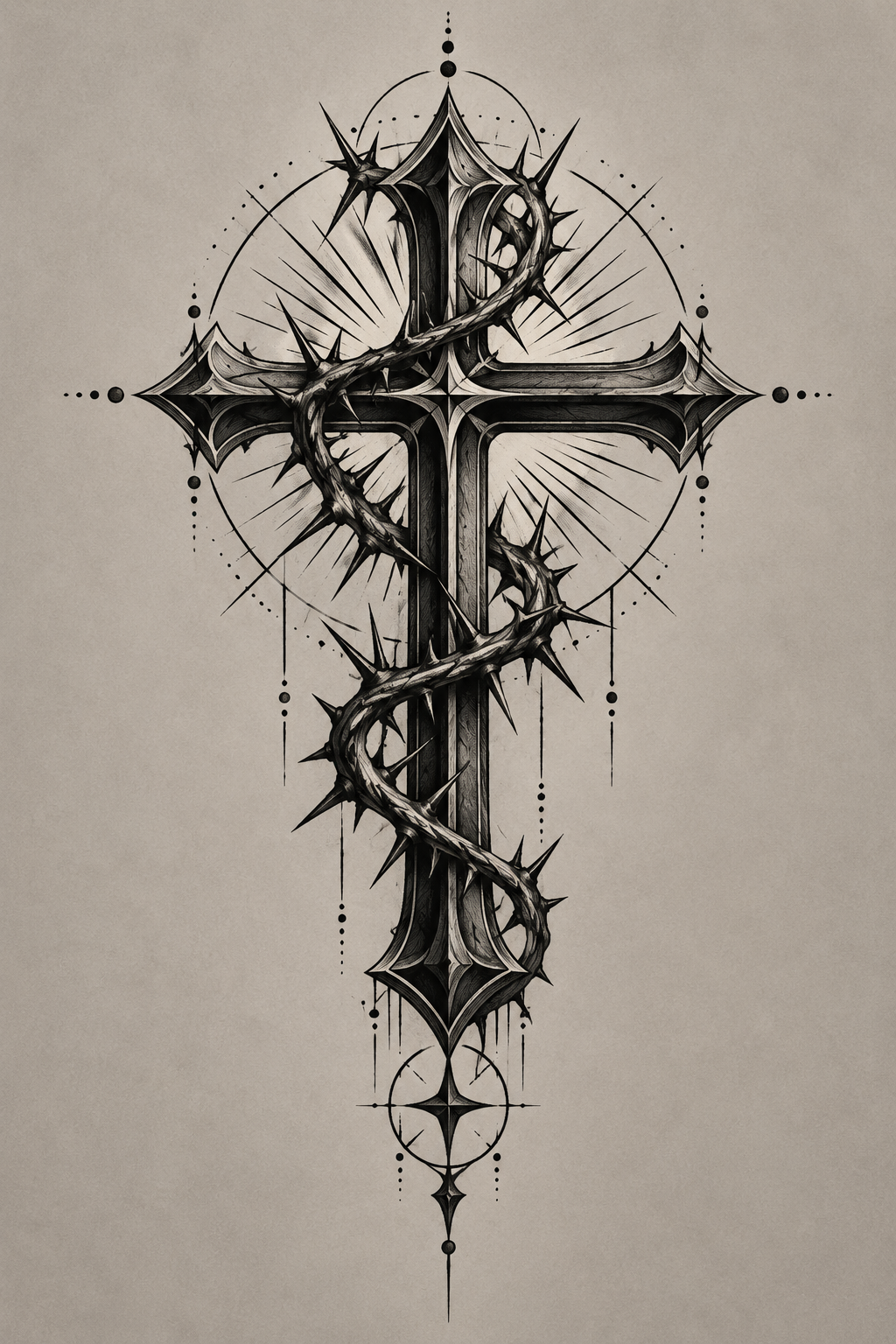 Stained-Glass Cross blackwork Christian tattoo idea