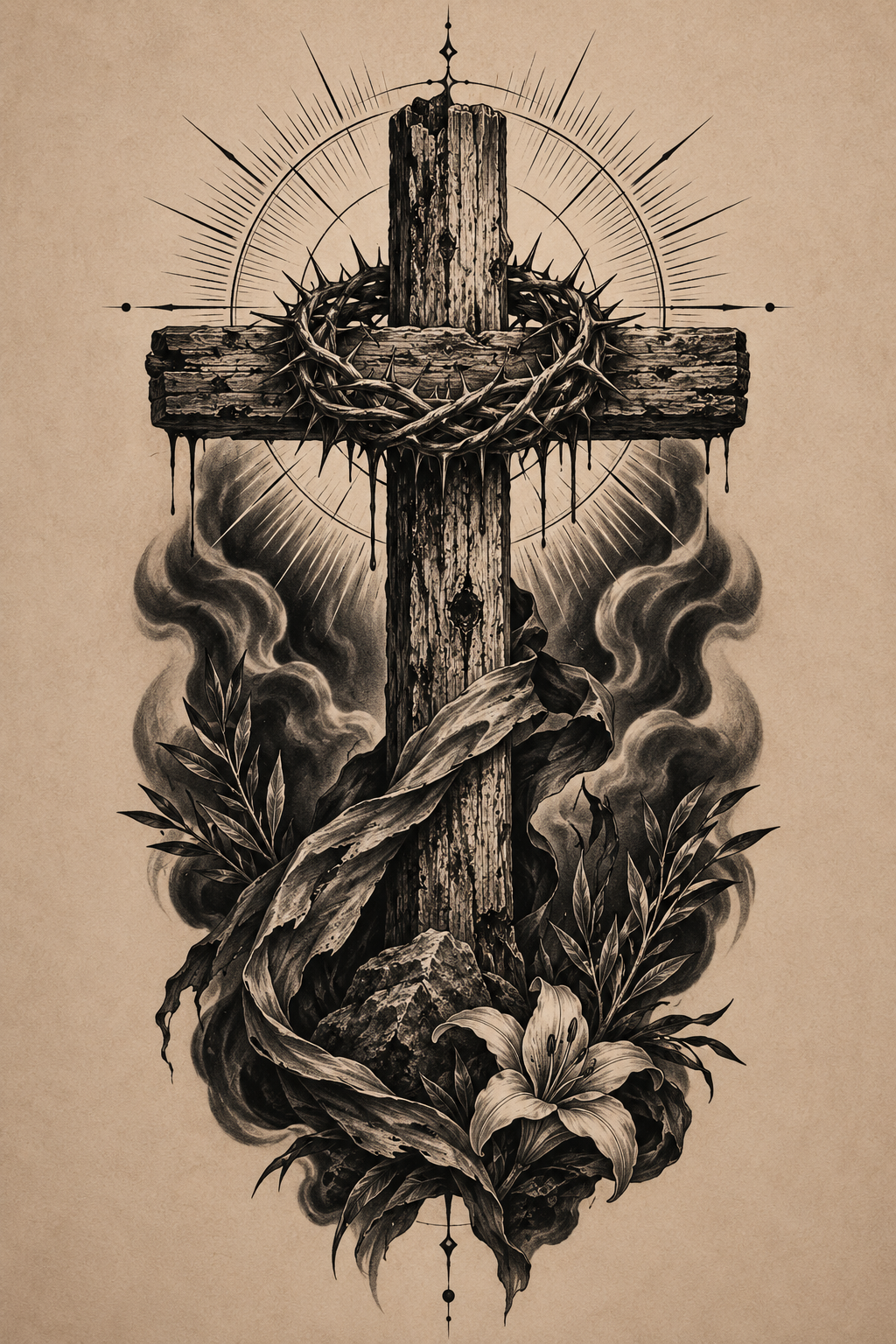 Shield of Faith blackwork Christian tattoo idea