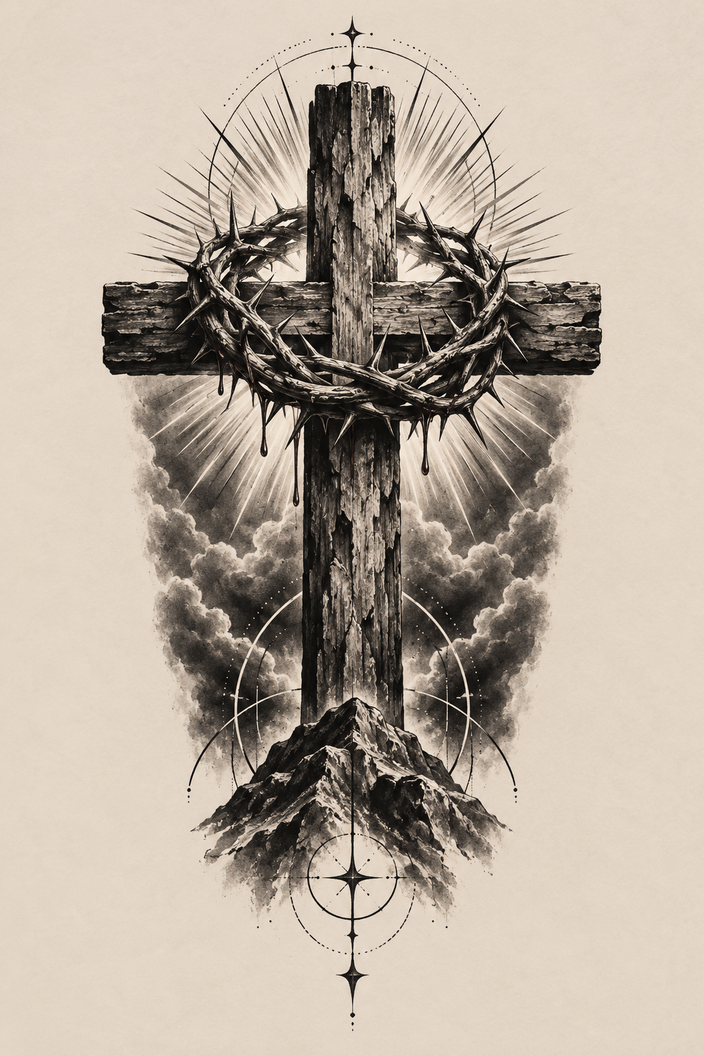 Lamb and Cross blackwork Christian tattoo idea