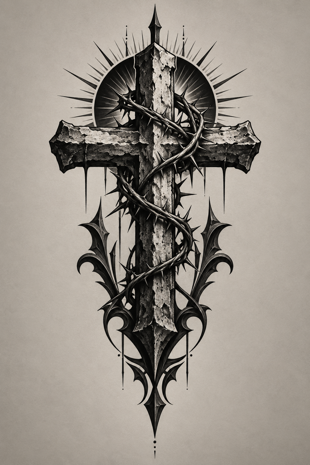 Biblical Mountain blackwork Christian tattoo idea