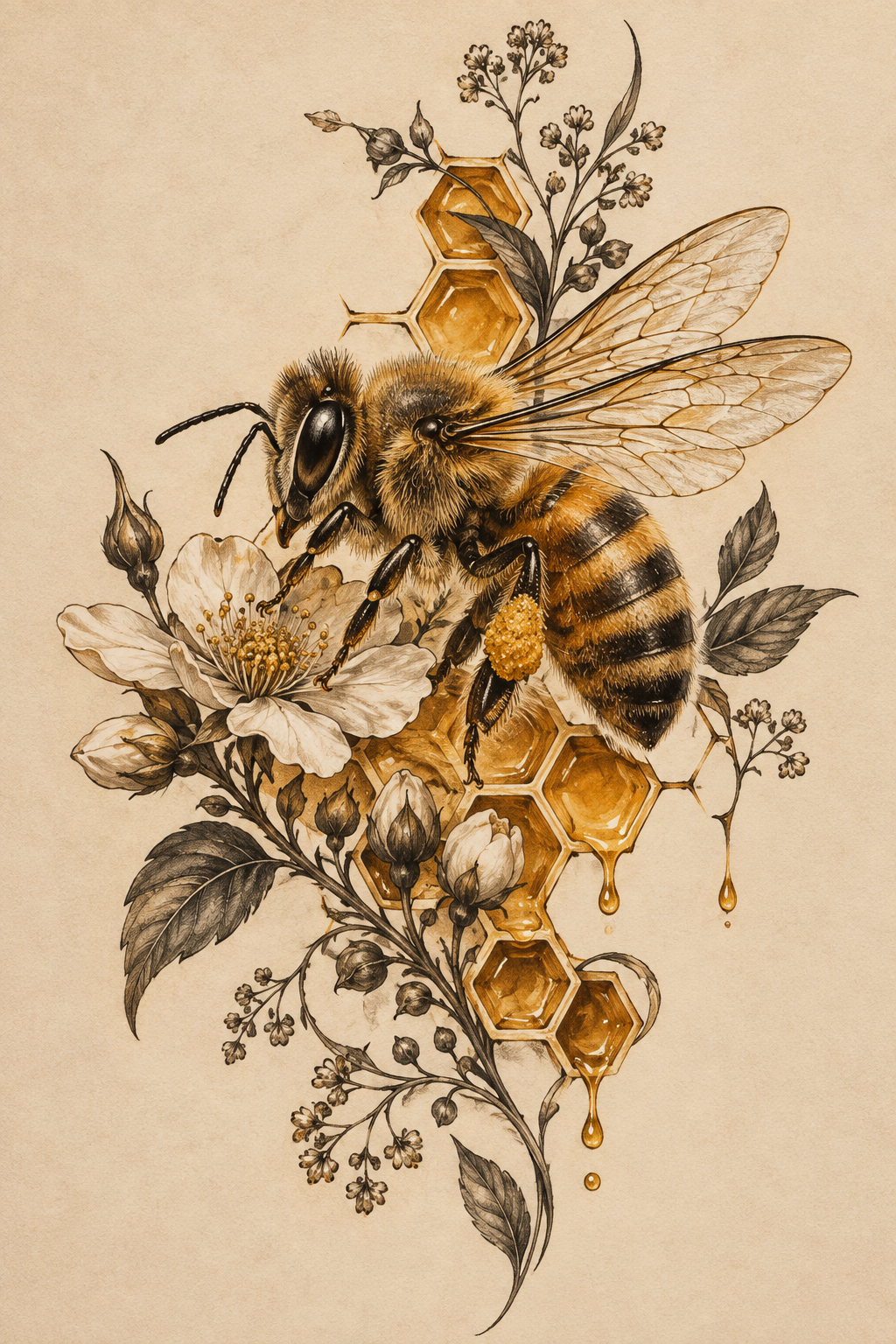 Realistic honey bee tattoo idea 25