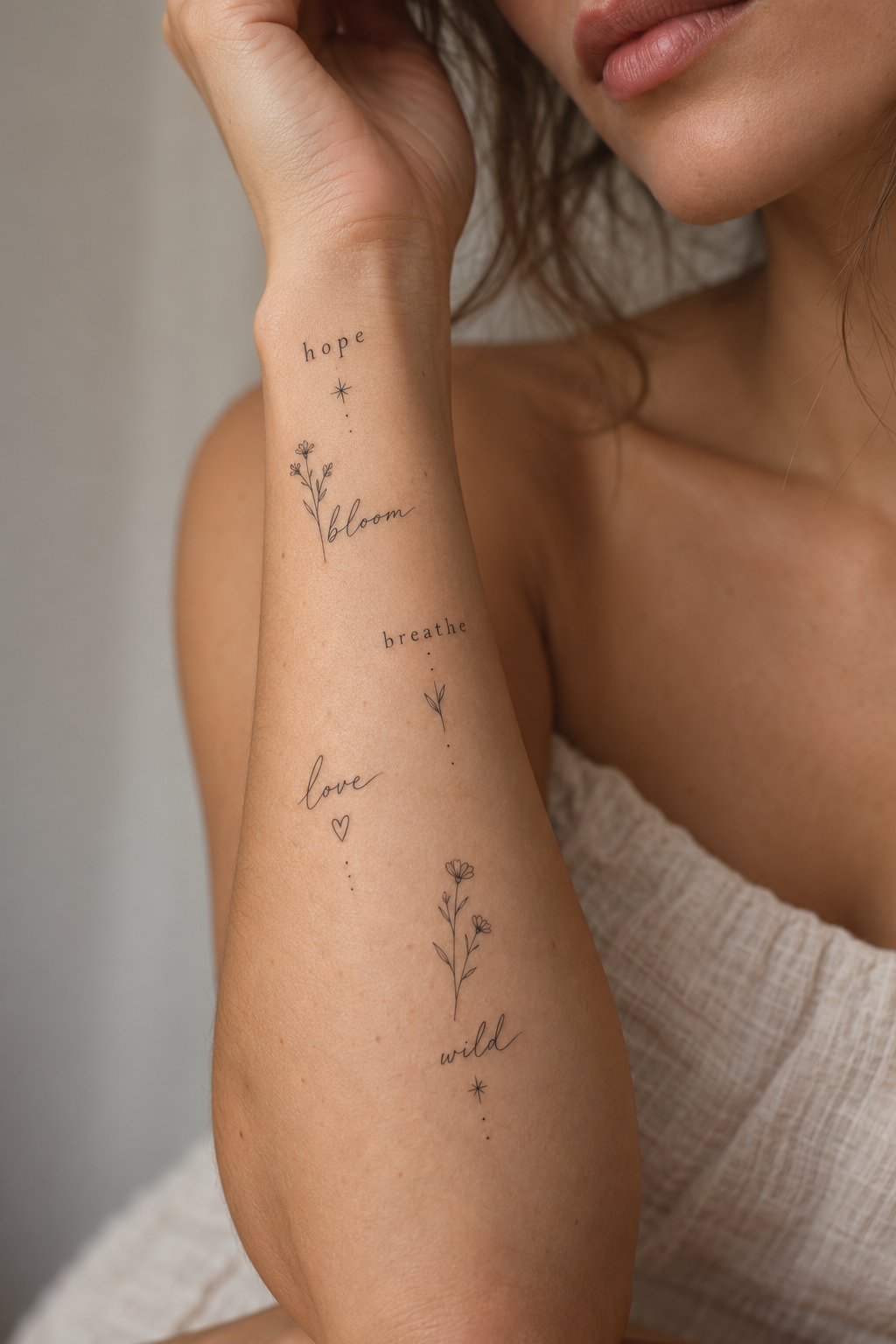 tiny word tattoos for women: breathe design