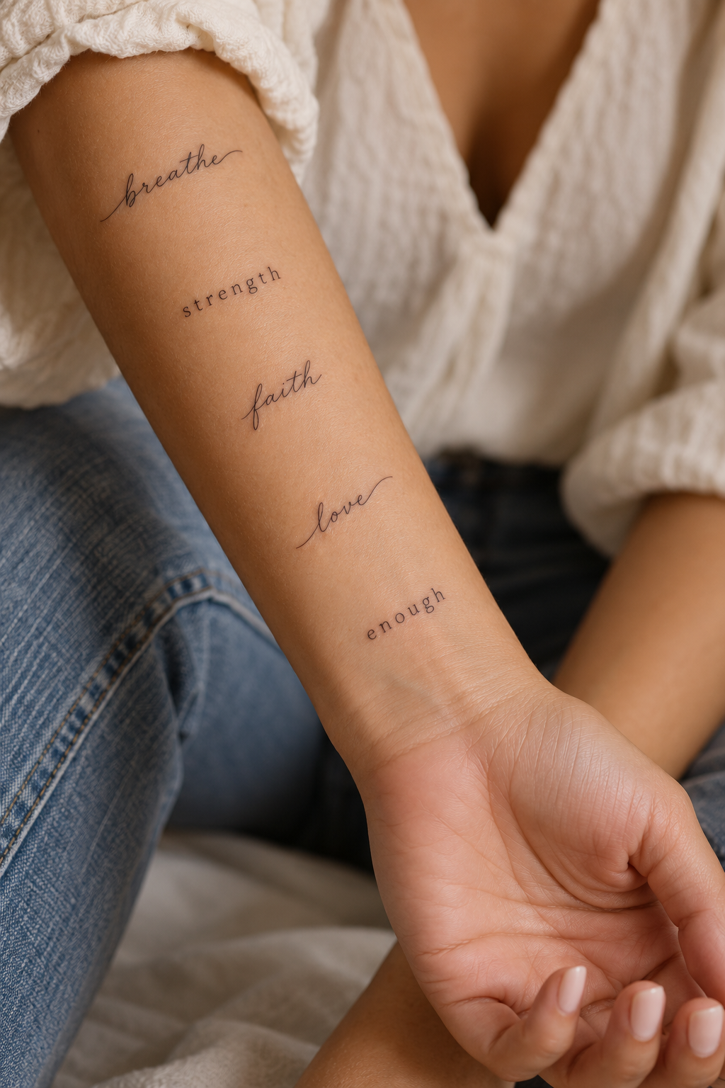 tiny word tattoos for women: bloom design