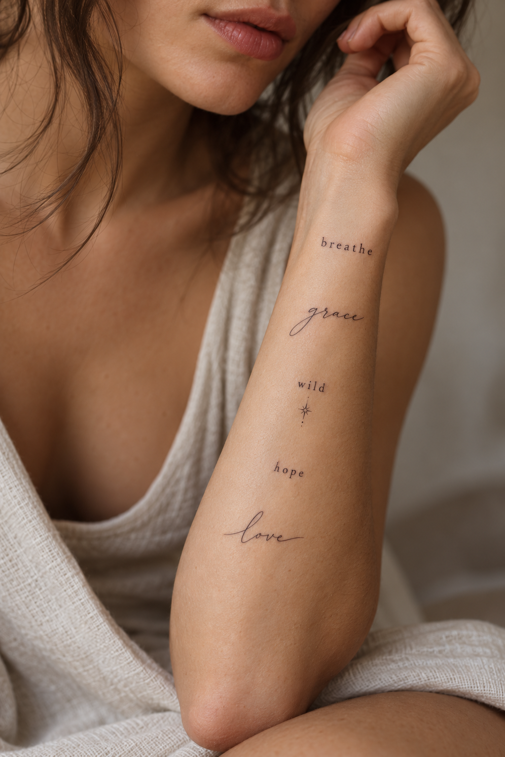 tiny word tattoos for women: brave design