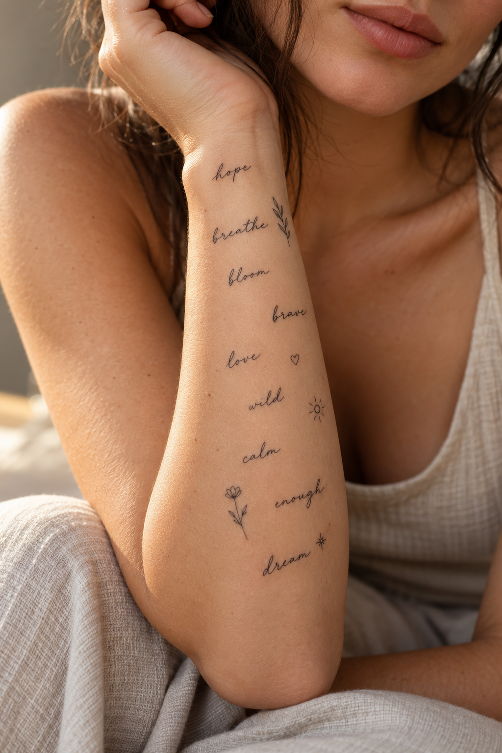 tiny word tattoos for women: rise design