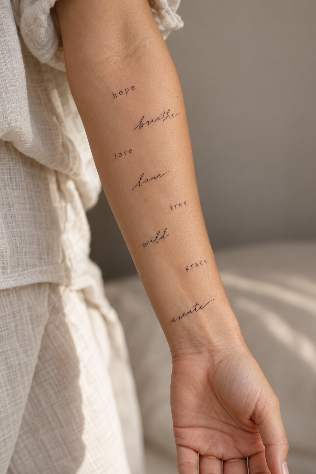 tiny word tattoos for women: heal design