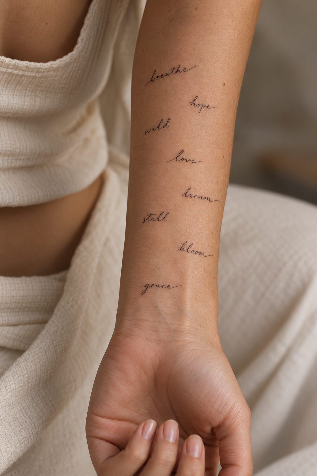 tiny word tattoos for women: light design