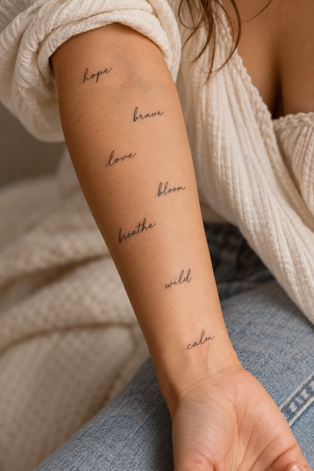 tiny word tattoos for women: kind design