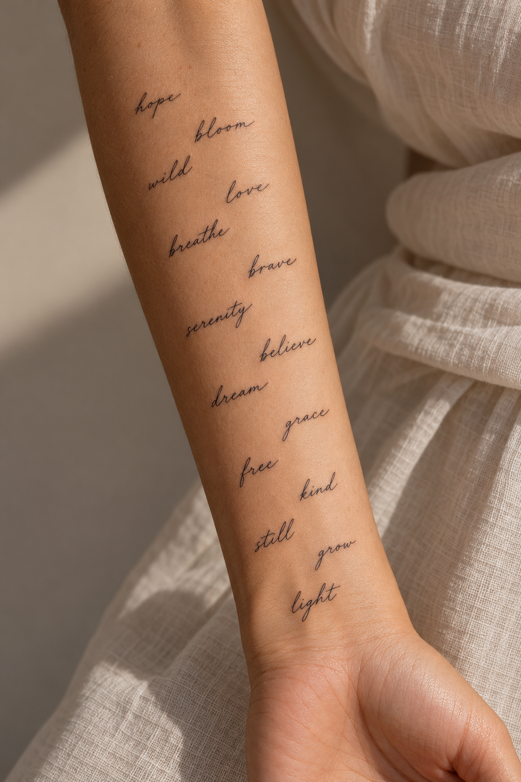 tiny word tattoos for women: calm design