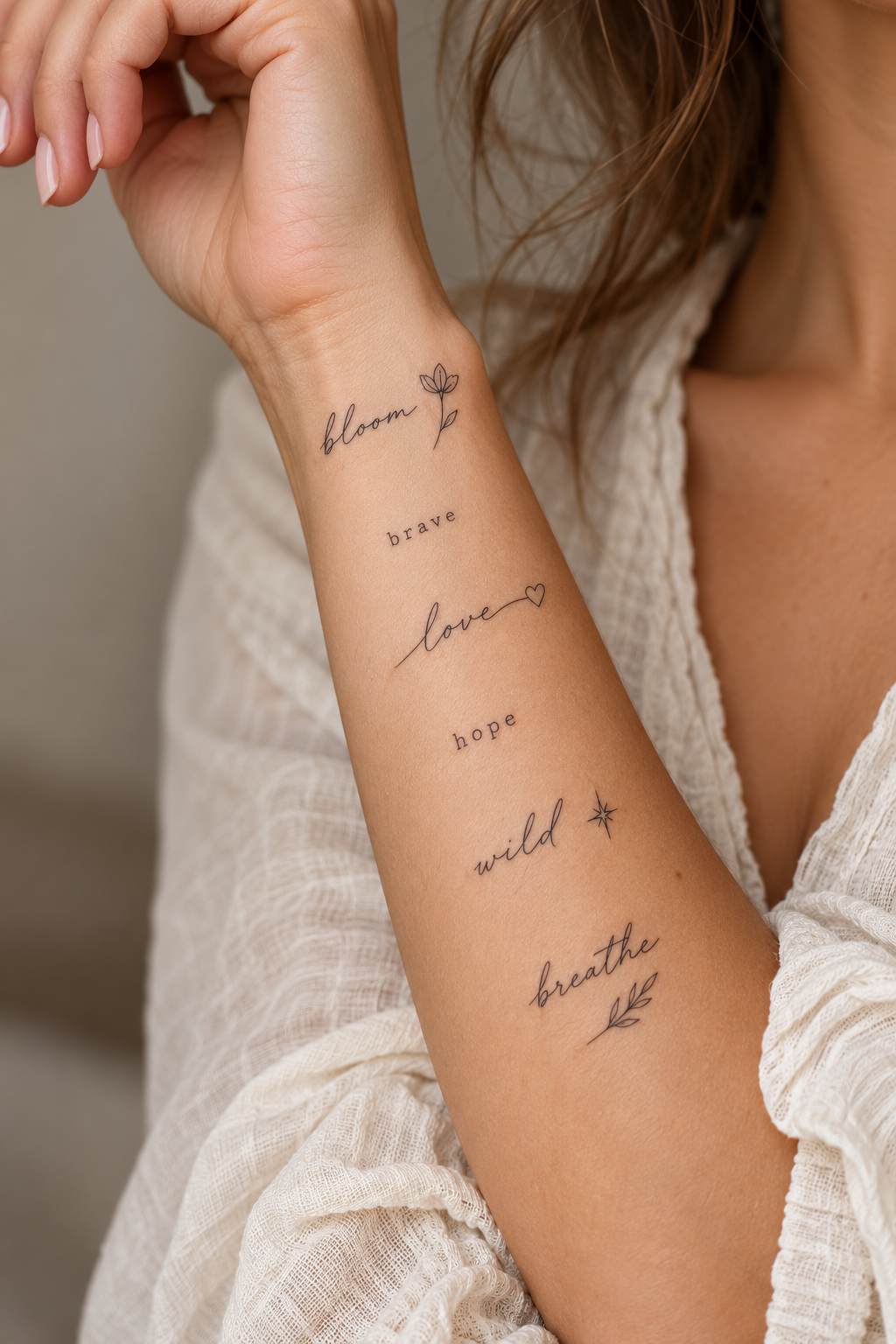 tiny word tattoos for women: believe design