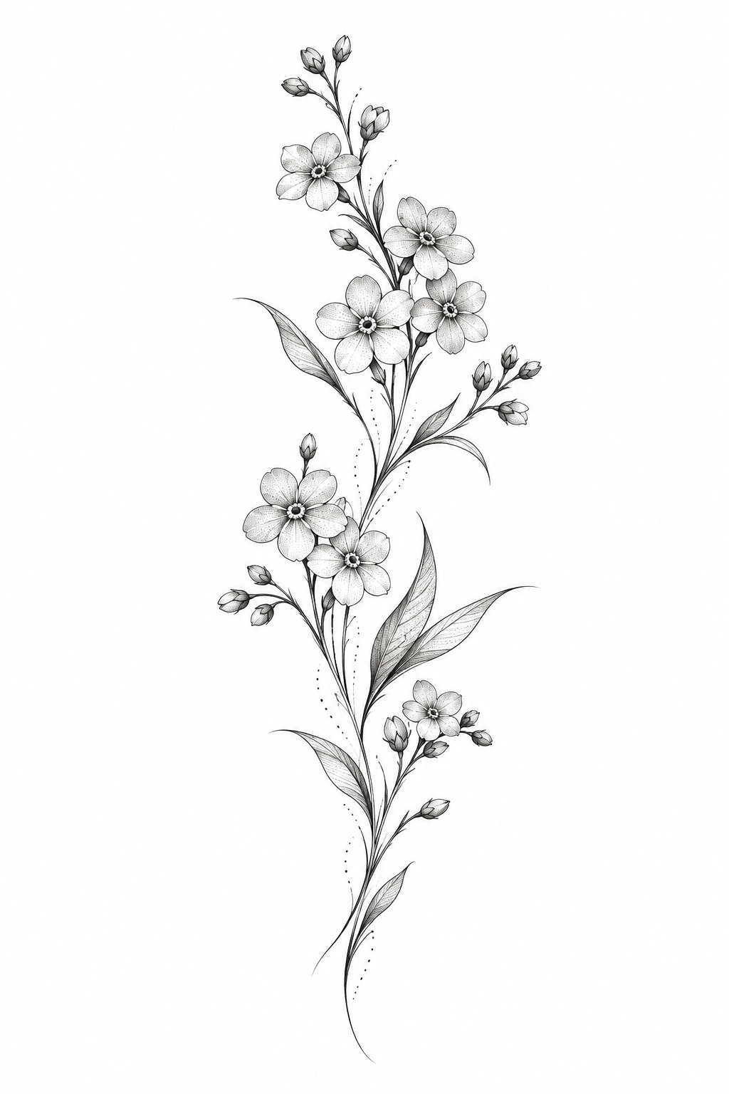 forget-me-not flower tattoo ideas: side-rib linework