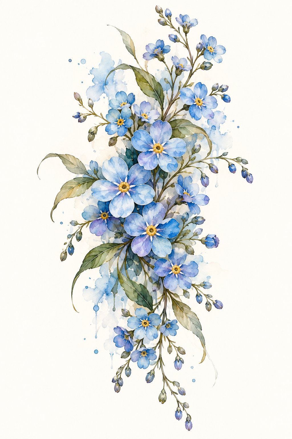 forget-me-not flower tattoo ideas: watercolor thigh cluster