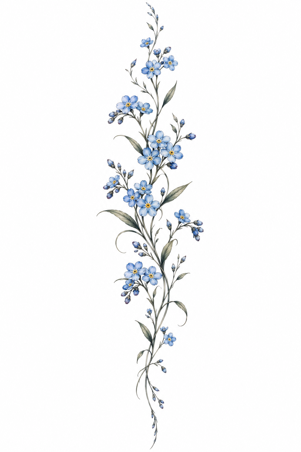 forget-me-not flower tattoo ideas: vertical spine arrangement