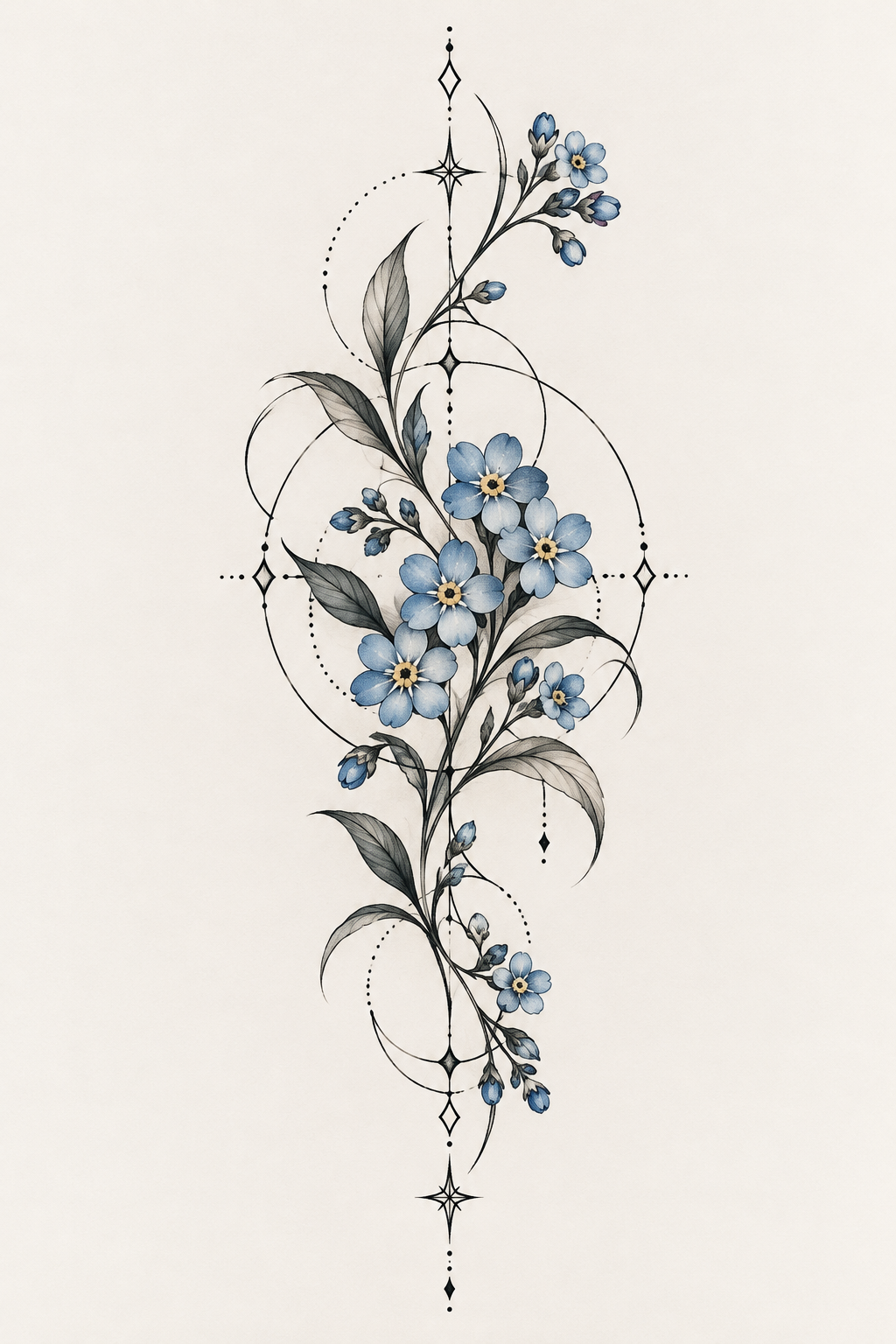 forget-me-not flower tattoo ideas: geometric ankle frame
