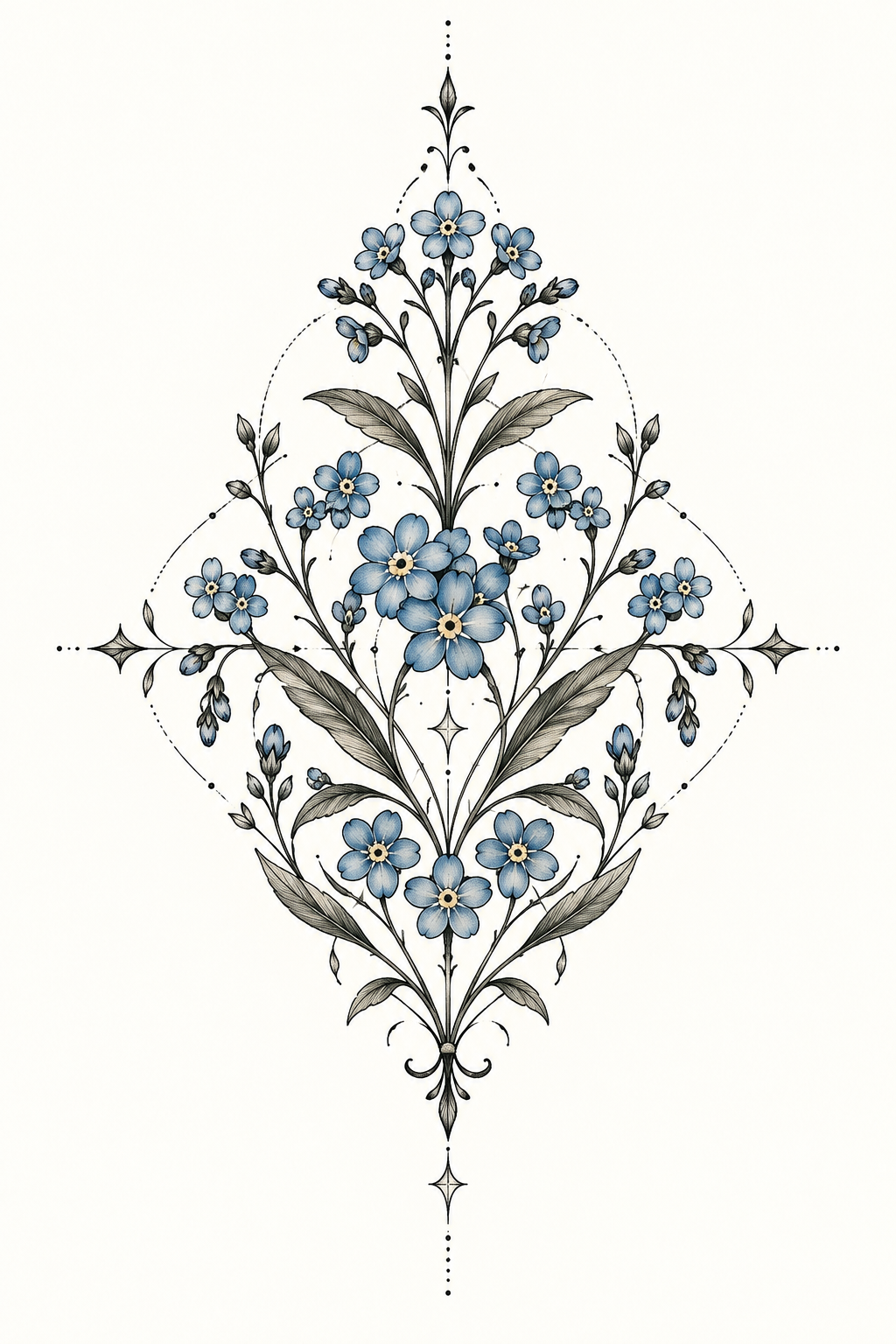 forget-me-not flower tattoo ideas: botanical diamond motif