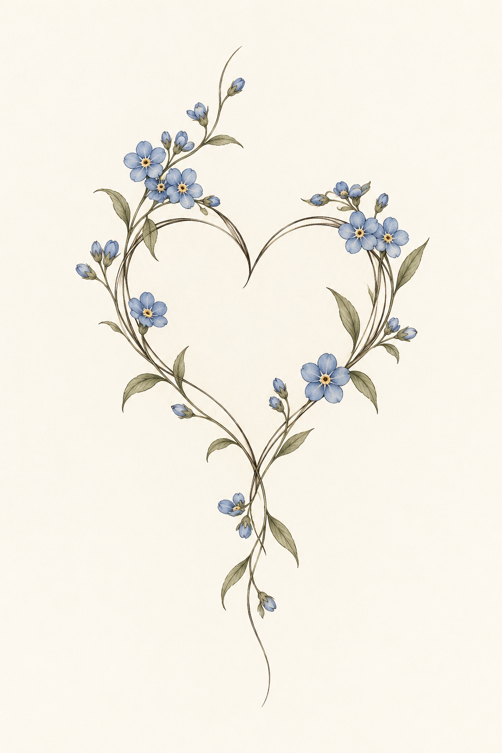 forget-me-not flower tattoo ideas: delicate heart outline