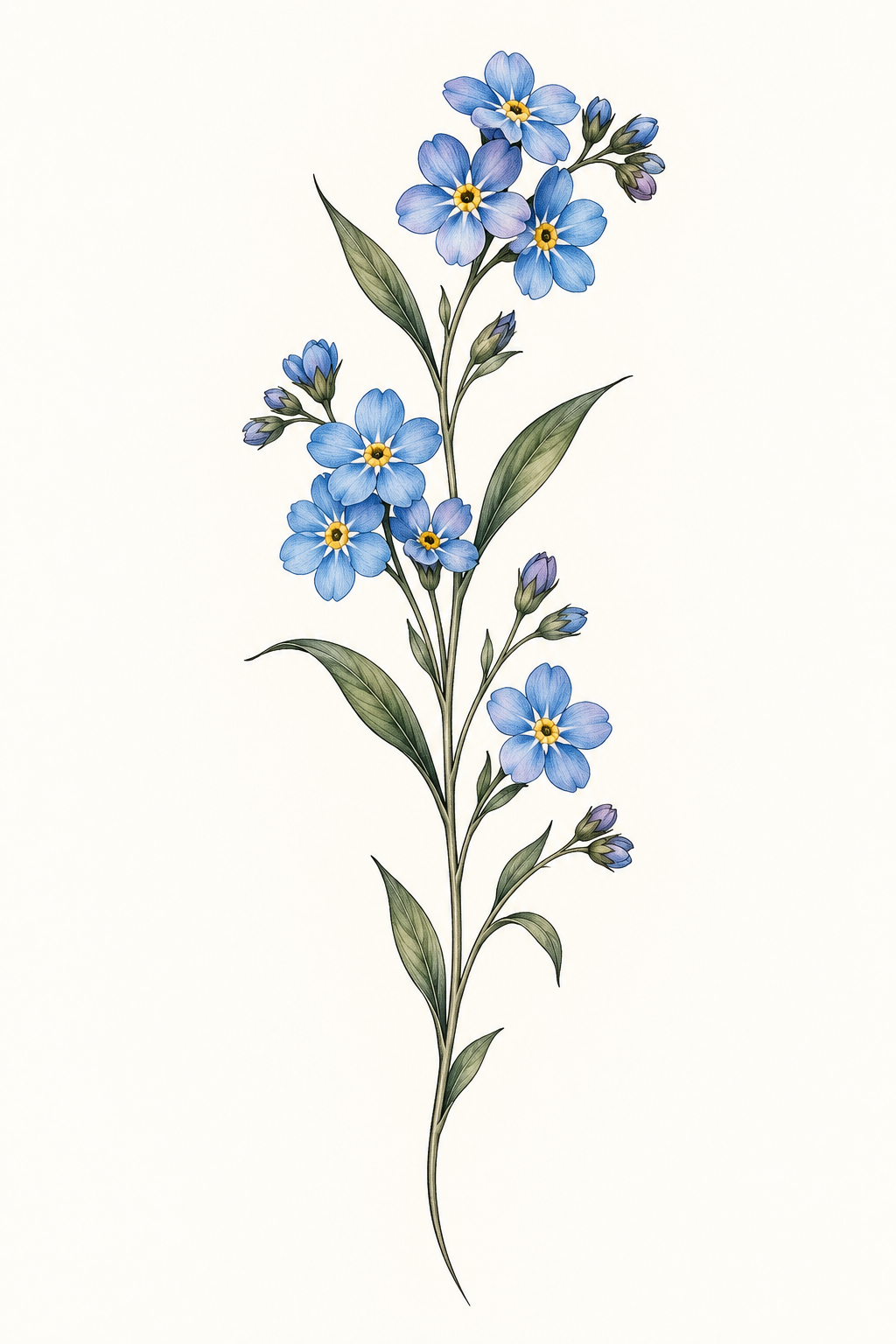 forget-me-not flower tattoo ideas: single-stem forearm mark