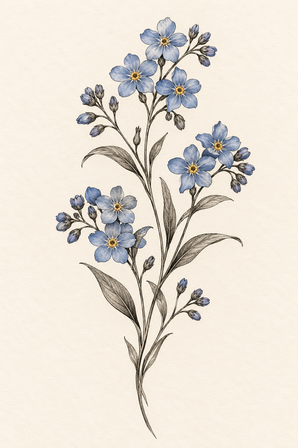 forget-me-not flower tattoo ideas: stem-and-bloom balance