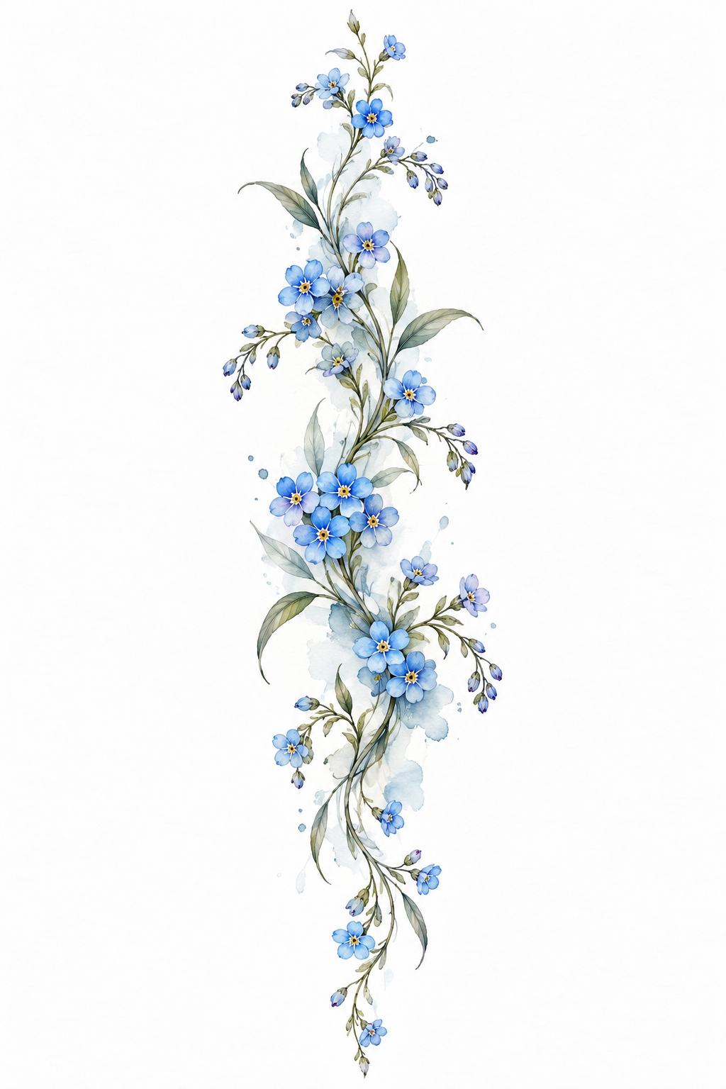 forget-me-not flower tattoo ideas: watercolor spine flow