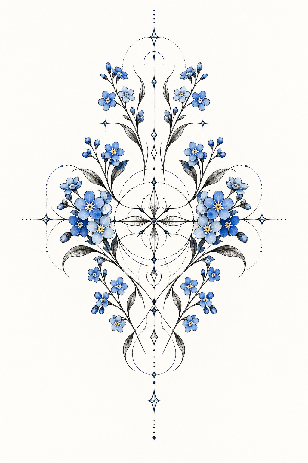 forget-me-not flower tattoo ideas: geometric mandala center