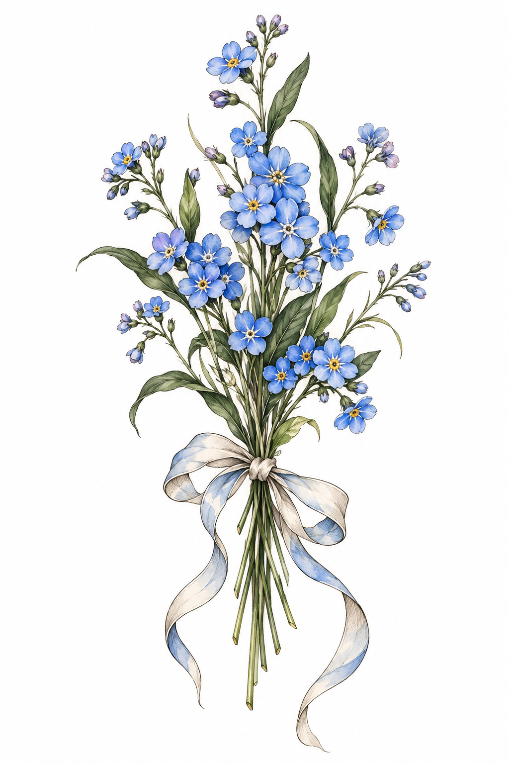 forget-me-not flower tattoo ideas: ribbon-wrapped bouquet