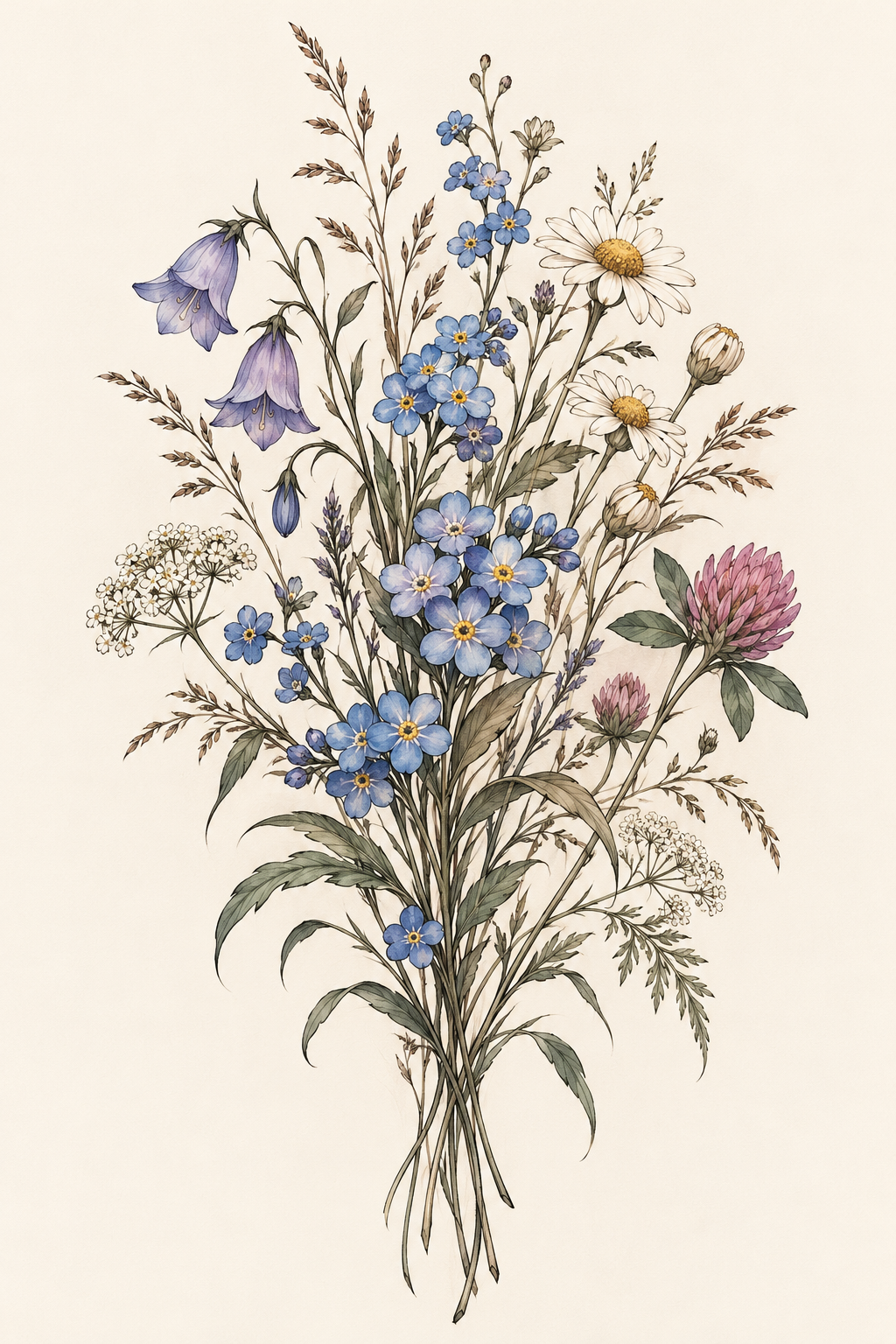 forget-me-not flower tattoo ideas: wildflower companion bouquet