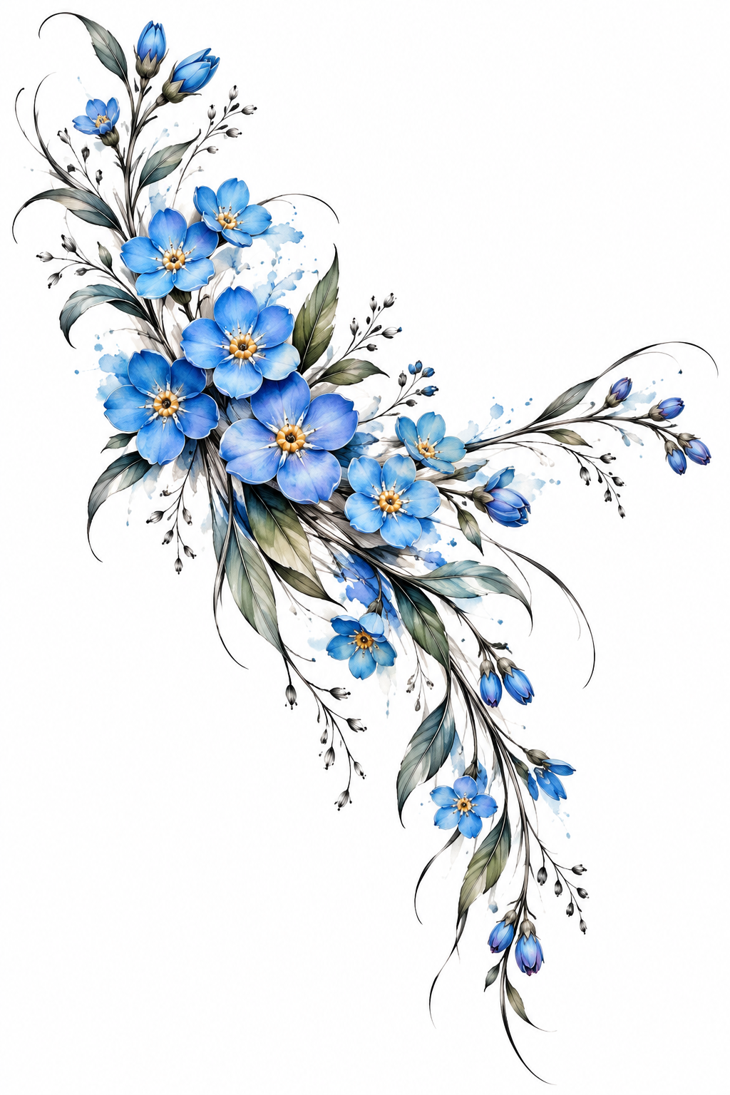 forget-me-not flower tattoo ideas: shoulder cluster composition