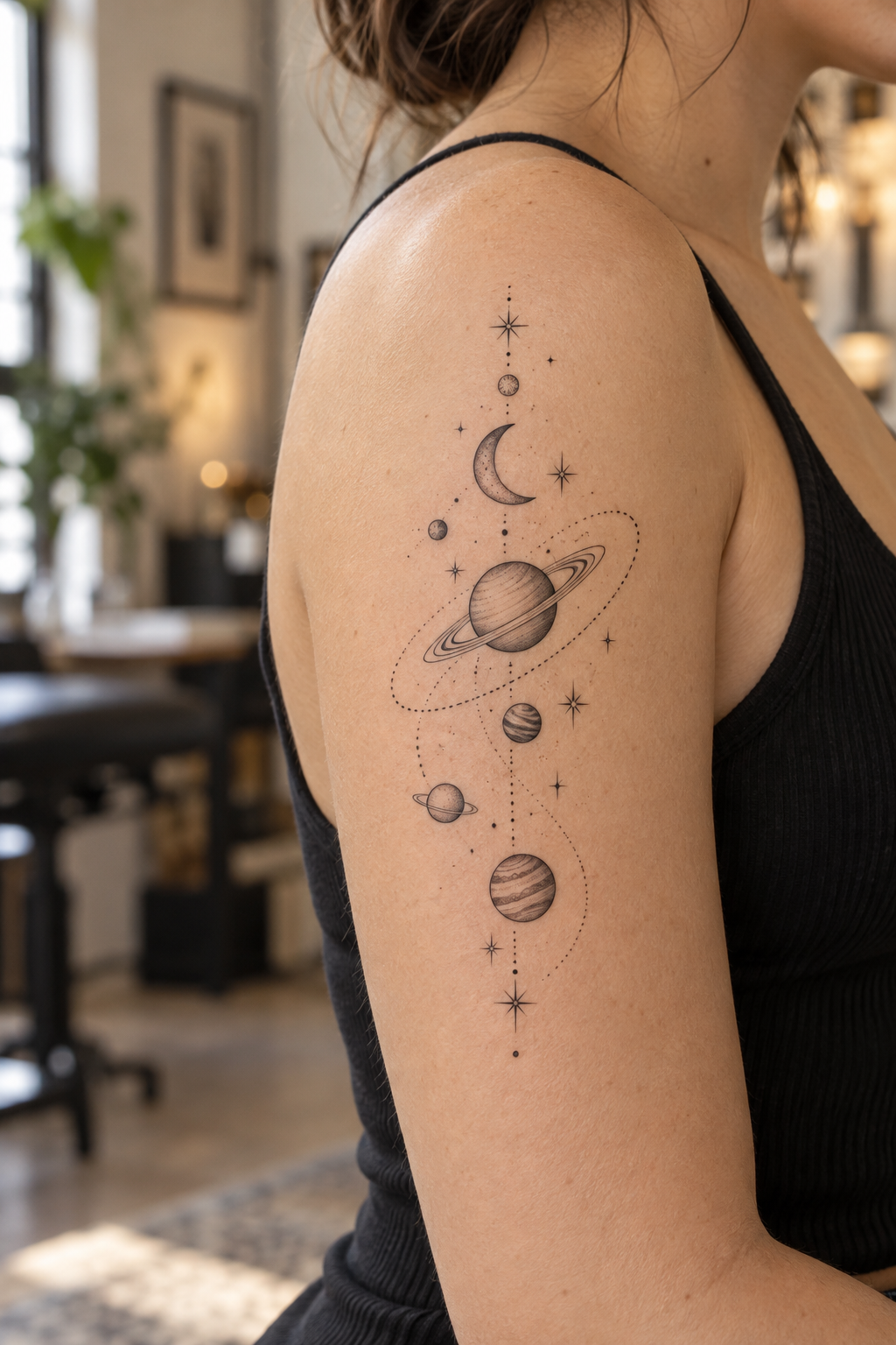 Planets and Stars Tattoo minimalist tattoo idea