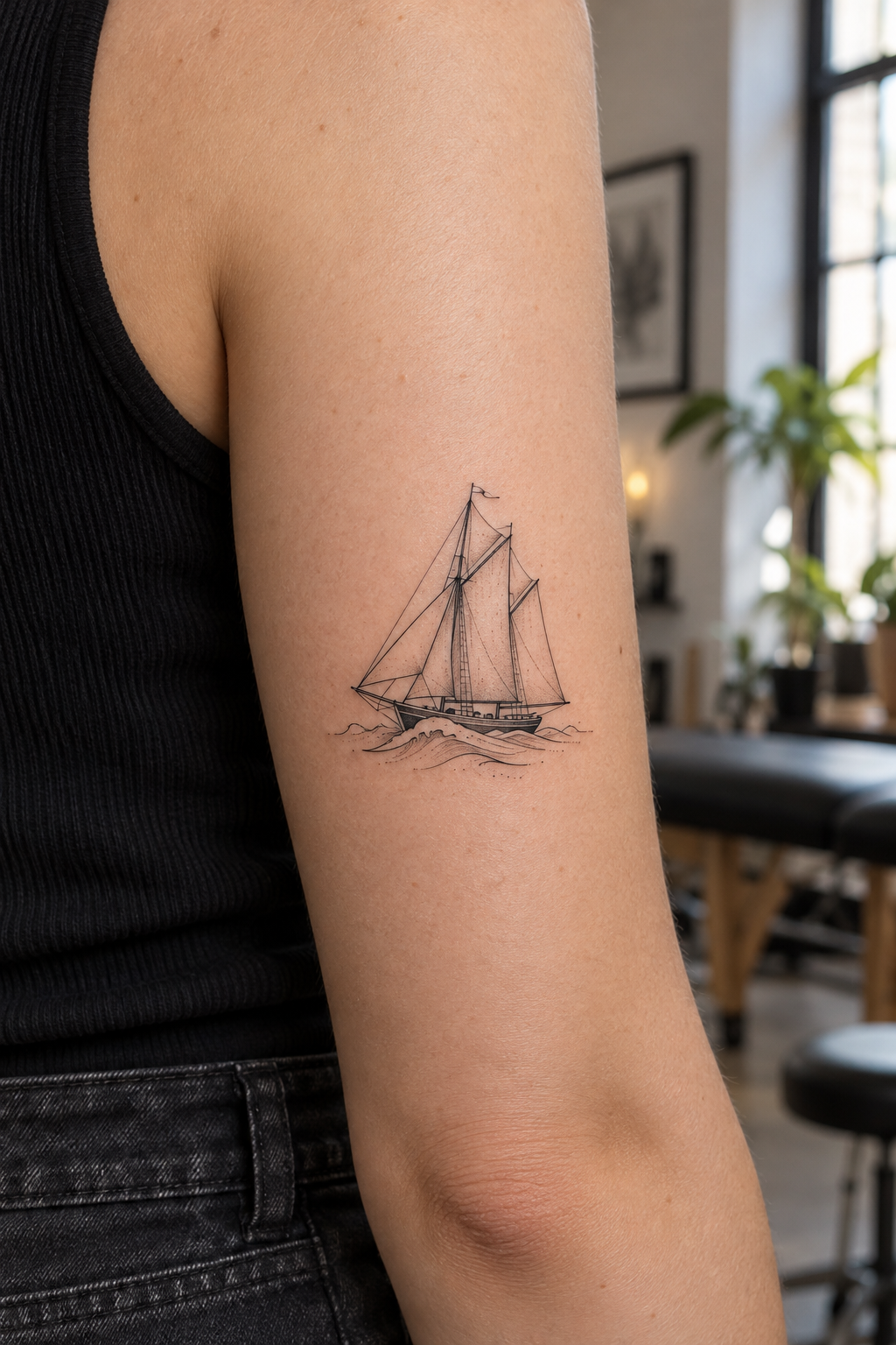 Minimalistic Ship Tattoo minimalist tattoo idea