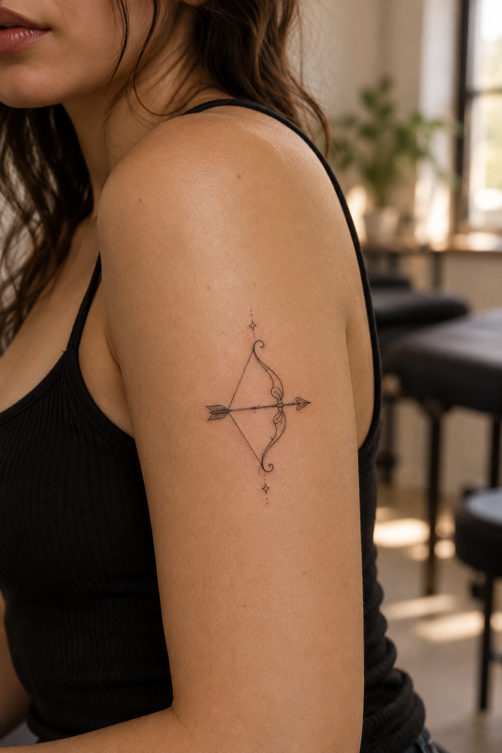 Cupid’s Bow and Arrow minimalist tattoo idea