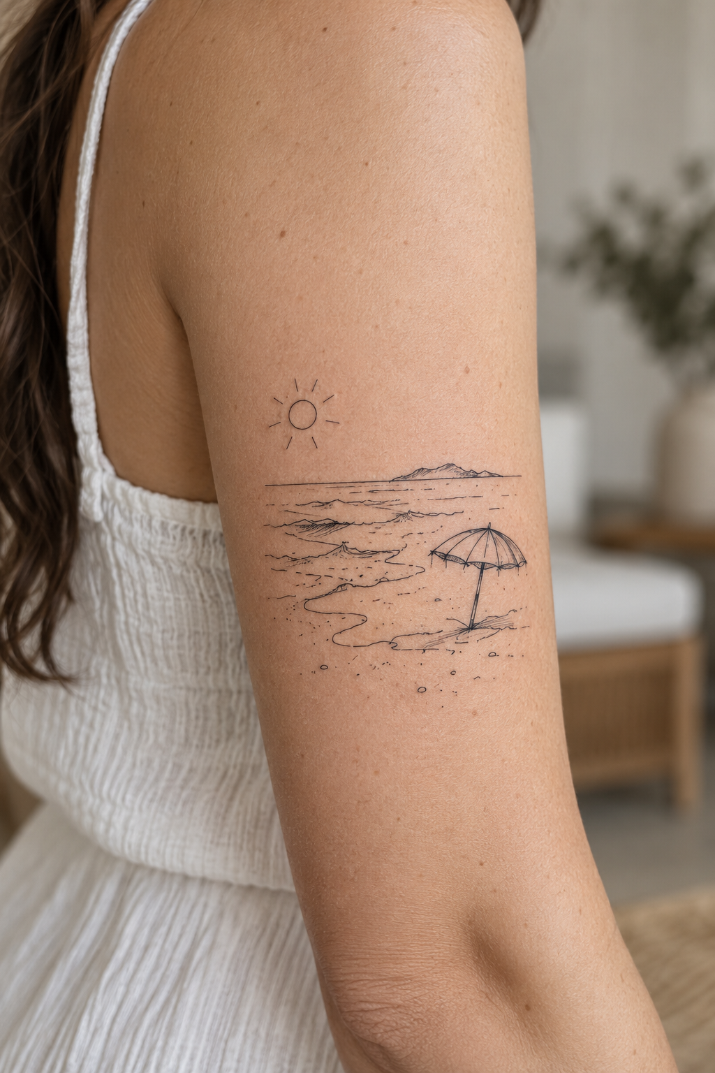 Beach Scene Scribble minimalist tattoo idea